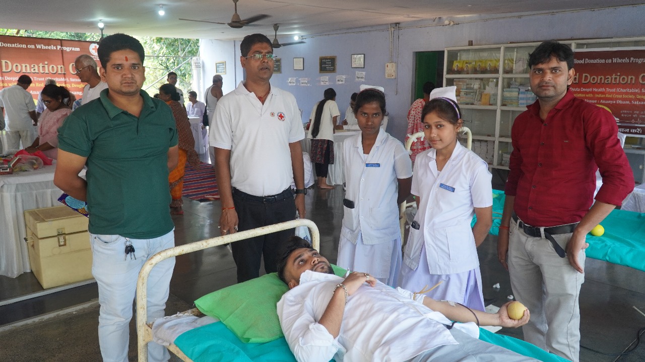Blood donation camp with the Red Cross society officials.